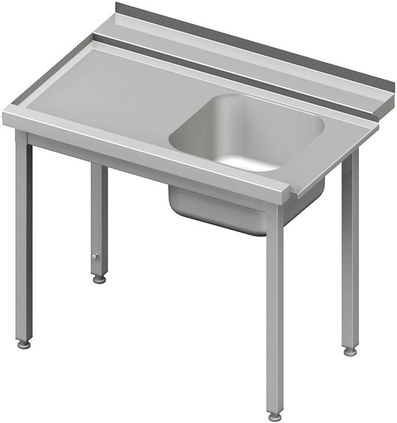 Zulauftisch ohne Grundboden, mit einem Becken, 800x750x880 mm, Anbauseite links, mit Aufkantung, Selbstmontage