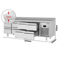Kühltisch PREMIUM PLUS - 2452x700mm - 8 Schubladen - mit Aufkantung