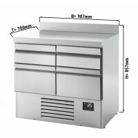Kühltisch PREMIUM PLUS - 980x700mm - 4 Schubladen - mit Aufkantung