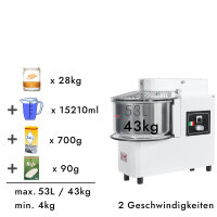 Teigknetmaschine 53 Liter / 43 kg - 2 Geschwindigkeiten | Knetmaschine | Teigkneter | Teigmaschine | Kneter | Spiralkneter