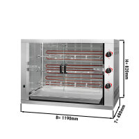 Elektro Hähnchengrill PREMIUM mit 3 Spießen für 18 Hähnchen - 1190 x 480 x 820 mm