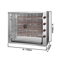 Elektro Hähnchengrill PREMIUM mit 4 Spießen für 24 Hähnchen - 1190 x 480 x 1000 mm