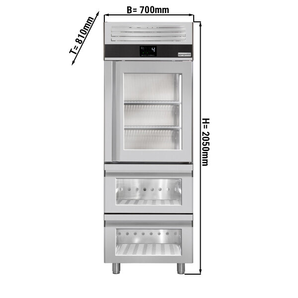 Kühlschrank - 0,7 x 0,81 m - mit 1 Glashalbtür & 2 Glasschubladen 1/2