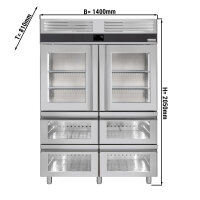Kühlschrank PREMIUM- GN 2/1 - 1400 Liter - 2 Glashalbtüren & 2 Glasschubladen
