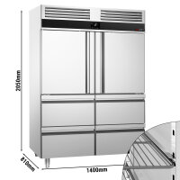 Kühlschrank - 1,4 x 0,81 m - mit 2 Edelstahlhalbtüren & 4 Schubladen 1/2
