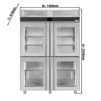 Kühlschrank PREMIUM- GN 2/1 - 1400 Liter - 4 Glashalbtüren