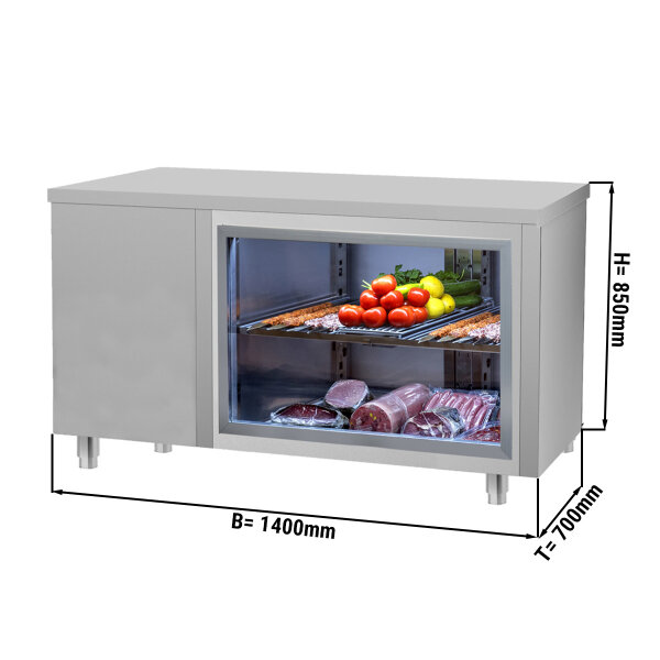 Kühltisch - 1400x700mm - rückseitig 2 Türen - mit Glasfront