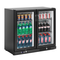 Bar Getränkekühltisch -  0,9 x 0,51 m - 193 Liter - mit 2 Glastüren - Schwarz