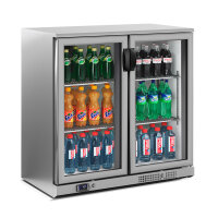 Bar Getränkekühltisch -  0,9 x 0,51 m - 193 Liter - mit 2 Glastüren - Edelstahl