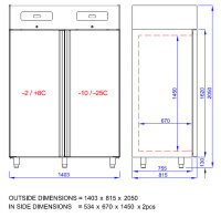 Kühl- & Tiefkühlkombination - 1,4 x 0,81 m - 1400 Liter - mit 2 Glastüren