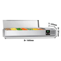 Kühl-Aufsatzvitrine PREMIUM - 1,6 x 0,34 m - für 7x 1/4 GN-Behälter