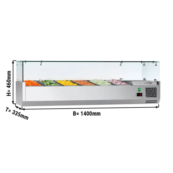Kühl-Aufsatzvitrine ECO - 1,4 x 0,34 m - für 6x 1/4 GN-Behälter