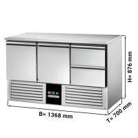 Saladette / Kühltisch PREMIUM - 1,37 x 0,7 m - mit 2...
