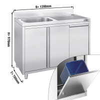 Edelstahl Spülschrank mit Mülleimer - 1,2 m - 1 Becken links - L 50 x B 50 cm