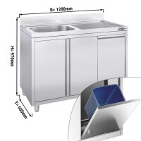 Edelstahl Spülschrank mit Mülleimer - 1,2 m - 1 Becken links - L 50 x B 40 cm