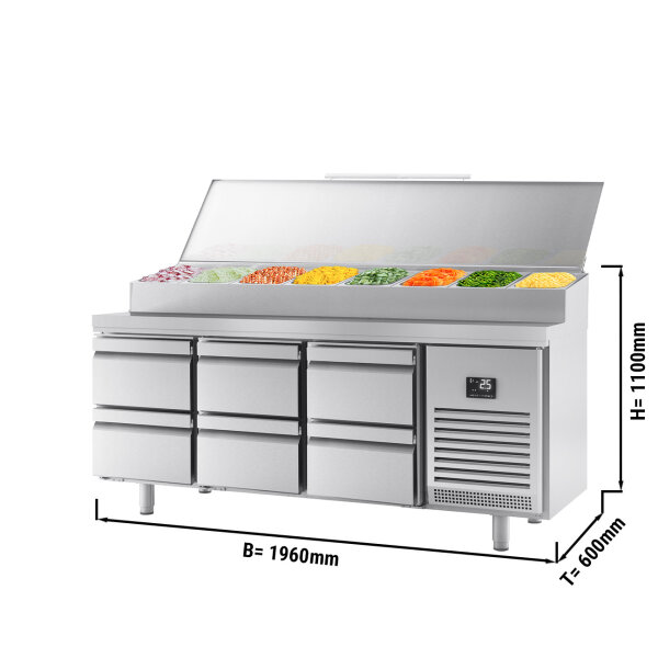 Zubereitungskühltisch - 6 Schubladen - Edelstahlaufsatz 11x GN 1/4