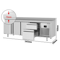 Kühltisch PREMIUM PLUS - 2452x700mm - 3 Türen & 2 Schubladen - mit Aufkantung
