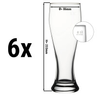 (6 Stück) Weizenbierglas - 665 cc - geeicht bei 0,5 Liter