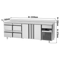 Kühltisch PREMIUM - 2,3 x 0,7 m - mit 2 Türen & 4 Schubladen 1/2