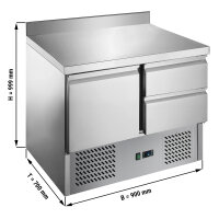 Saladette / Kühltisch ECO - 0,9 x 0,7 m - mit 1 Tür & 2 Schubladen 1/2 & Aufkantung