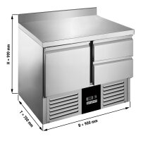 Kühltisch PREMIUM - 900x700mm - mit 1 Tür & 2 Schubladen & Aufkantung