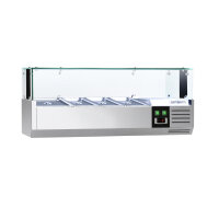 Kühl-Aufsatzvitrine PREMIUM - 1,2 x 0,4 m - für 3x 1/3 + 1x 1/2 GN-Behälter