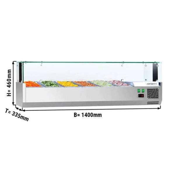 Kühl-Aufsatzvitrine ECO - 1,4 x 0,34 m - für 6x 1/4 GN-Behälter