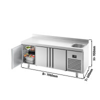 Kühltisch PREMIUM PLUS - 1960x600mm - 1 Becken & 3 Türen - mit Aufkantung