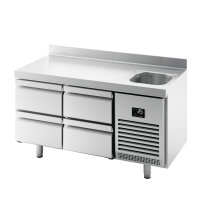 Kühltisch PREMIUM PLUS - 1468x600mm - 1 Becken & 4 Schubladen - mit Aufkantung