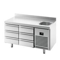 Kühltisch PREMIUM PLUS - 1468x600mm - 1 Becken & 6 Schubladen - mit Aufkantung