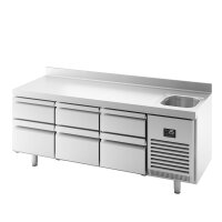 Kühltisch PREMIUM PLUS - 1960x600mm - 1 Becken & 6 Schubladen - mit Aufkantung