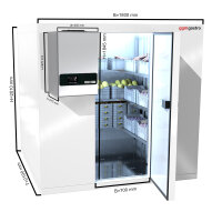 Kühlzelle - 1,8 x 2,1 m - Höhe: 2,01 m - 5,88 m³ - inkl. Wandkühlaggregat PLUS