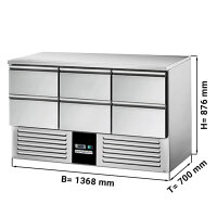 Saladette / Kühltisch PREMIUM - 1,37 x 0,7 m - mit 6...